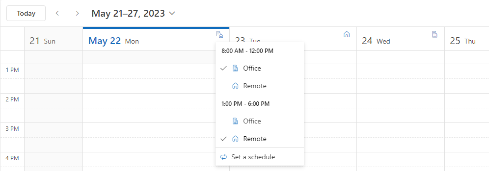 Working location in Outlook